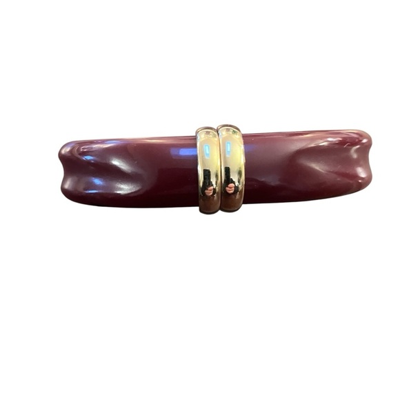 Vintage Avon Lucite Bangle Hinged Cuff Bracelet Burgundy Goldtone Preppy - Picture 1 of 5